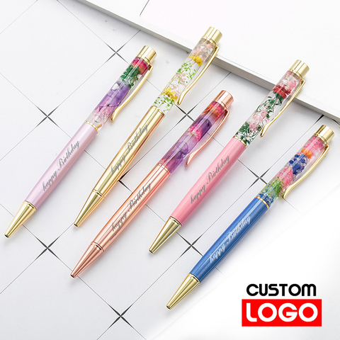 New Eternal Life Flower Oil Pen Metal Ballpoint Pen Lettering Engraved Name Advertising Pen Custom Logo Stationery Wholesale ► Photo 1/6