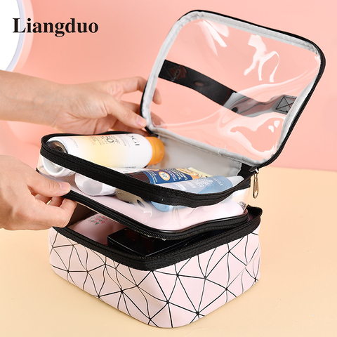 Liangduo Double Layer Makeup Bag Large Capacity Cosmetic Case Multifunction  Waterproof Clear Bag Organizer Toiletry For Women - Price history & Review, AliExpress Seller - Liangduo Official Store