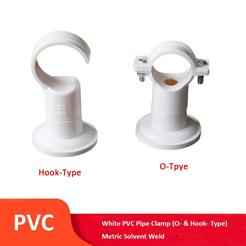 White PVC Pipe Clamp 20,25,32,40mm Plastic Pipe Clip Tube Holder O-Type & Hook-Type Metric Solvent Weld Extend Length With Pipe ► Photo 1/6