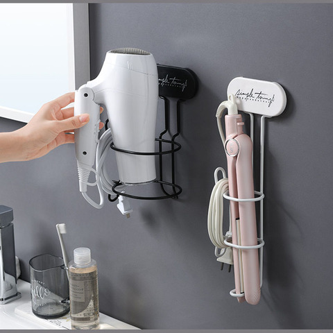 Hair Dryer Holder Blow Dryer Stand Bathroom Organizer WC Accessories Adhesive Wall Mounted Curling Iron Straightener Holder Hook ► Photo 1/6