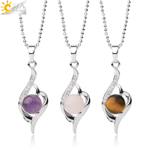 CSJA Devil's Eye Pendant Necklaces Natural Stone Crystal Micro Inlay Zircon Heart Shape Pendants Amulet Women Charm Jewelry G520 ► Photo 1/6