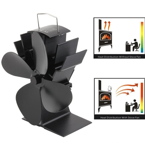 4 Blades Heat Powered Stove Fan Log Wood Burner Ecofan Quiet Black Home Fireplace Fan Efficient Heat Distribution ► Photo 1/6