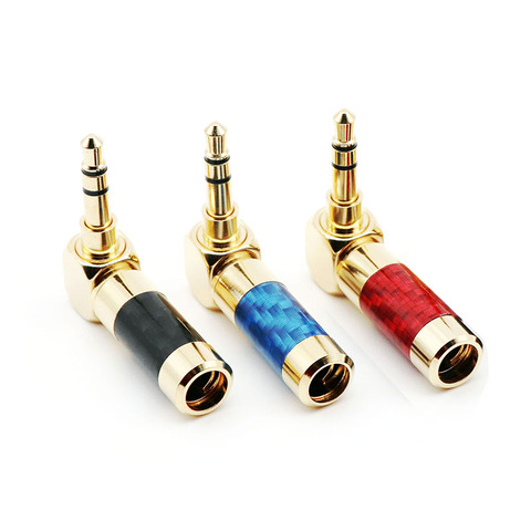 New Angle 3.5mm 3 pole stereo jack Carbon Fiber Earphone Jack 3.5 Male Plug Gold Plated Wire Solder DIY Connector for 6mm cable ► Photo 1/4
