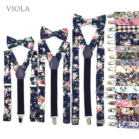 3 Sizes Floral Cotton Suspenders Bow Tie Sets Men Women Kids Braces Adjustable Straps Male Pants Shirt Girl Skirt Accessory Gift ► Photo 1/2