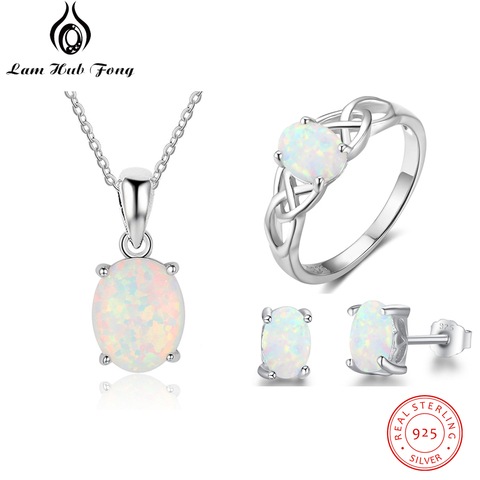 Trendy 925 Sterling Silver Opal Jewelry Pendant Necklace Earrings Ring Sets for Women Wedding Bridal Jewelry Sets (Lam Hub Fong) ► Photo 1/6