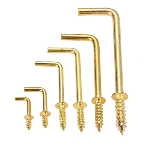 20pcs/10pcs L shape Dresser Cup Hooks Right Angle Screws 7 Style Hangers Golden Yellow Alloy Frame Sheep Eyes Iron Hook 7mm-70mm ► Photo 1/6