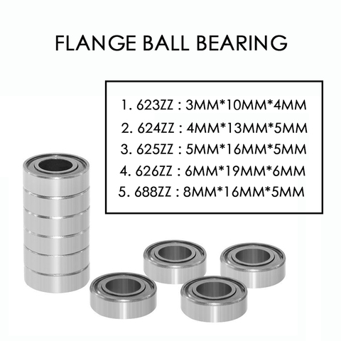 10PCS/lot Flange Ball Bearing 623zz 624zz 625zz Deep Groove Flanged Pulley Wheel for 3D Printers Parts ► Photo 1/6