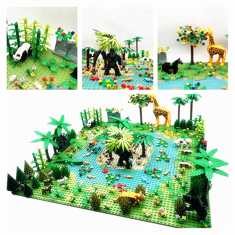 Rain Forest Parts Animal Green Grass Jungle Bush Flower Tree Plants Building Blocks DIY MOC Assemble Compatible Brands Baseplate ► Photo 1/6