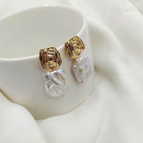 Peri'sBox Wave Shape Irregular Baroque Pearl Earrings Natural Freshwater Pearl Earrings Drops Vintage French Earrings for Women ► Photo 1/6