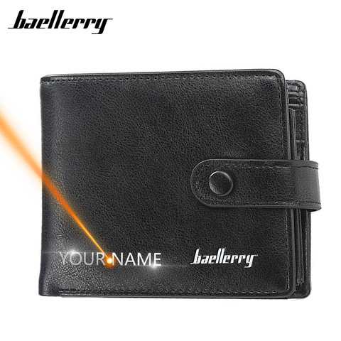 2022 Short Hasp Men Wallets Name Engraving 9 Card Holders Desigh Men Leather Purse Solid Coin Pocket High Quality Male Purse ► Photo 1/6