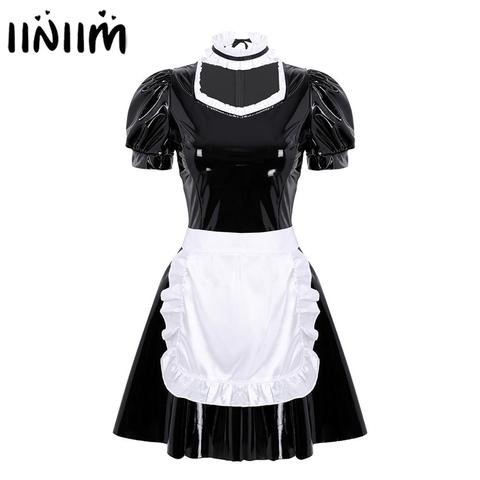 Womens Maid Sexy Costumes Ruffled Puff Sleeve Halloween Cosplay Fancy Dress with Apron Headband Femme Evening Parties Clubwear ► Photo 1/6