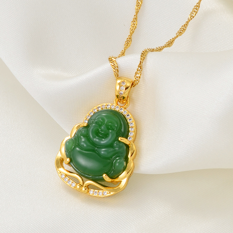 Anniyo Green Buddha Pendant Necklaces Women Amulet Chinese Style Maitreya Necklace Jewelry New Style Drop Shipping #001636 ► Photo 1/4