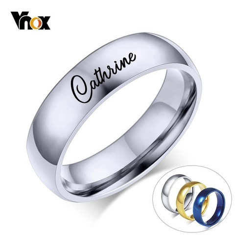 Vnox Free Engraving Personalized Name Ring for Women Men 6mm Stainless Steel Wedding Band Classic Alliance ► Photo 1/6