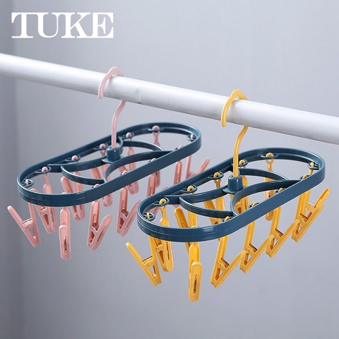 Roller Retractable Laundry Rack Underwear Socks Hook Hanger Dryer 12 Clips Pink yellow home Roller Laundry Clips Hanger ► Photo 1/6