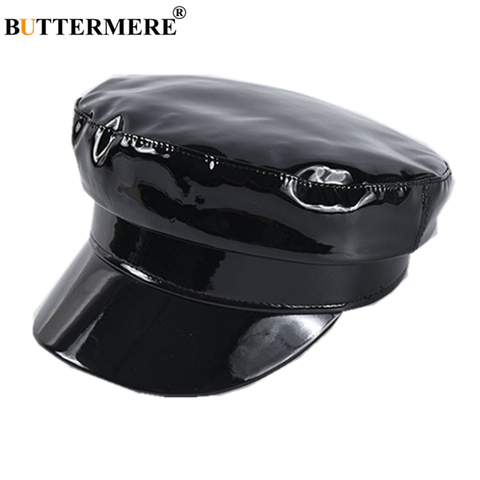 BUTTERMERE Patent Leather Military Style Cap Ladies Black Sailor Hat Woman Captain Cap Autumn Winter High Fashion Hats ► Photo 1/6