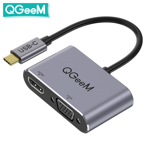 QGeeM USB C HDMI VGA Adapter for Xiaomi Notebook Macbook Pro Type C to HDMI Cable 4K Converter USB Type C VGA Splitter Hub Dock ► Photo 1/6