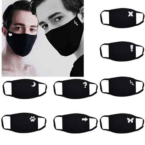 Cute Print Black Cotton Washable Reusable Breathable Masks Dustproof Windproof Foggy Haze PM2.5 Coldproof Dust Mask #38 ► Photo 1/6