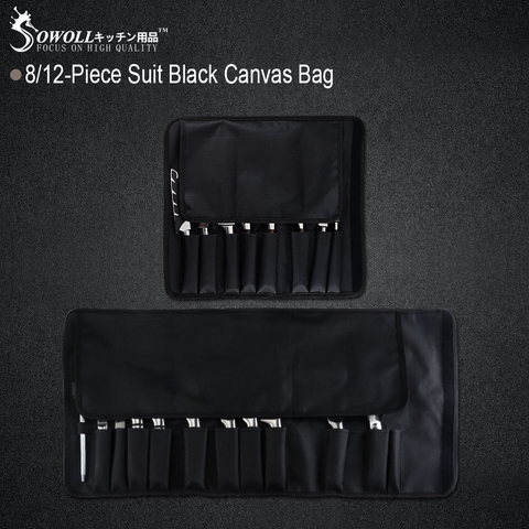 Sowoll Chef Knife Bag Roll Bag Carry Case Bag Kitchen Cooking Portable Durable Storage Pockets 8 Piece Black ► Photo 1/6