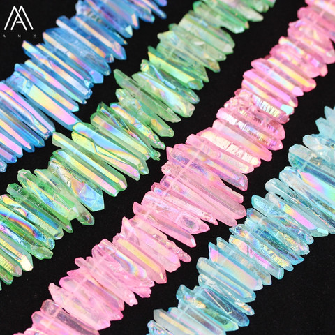 4 Color Choice,Rough Pink Blue AB Graduated Natural Quartz Crystal Stick Point Loose Bead Pendant Necklace Strand YYX-CT-105AMBG ► Photo 1/5