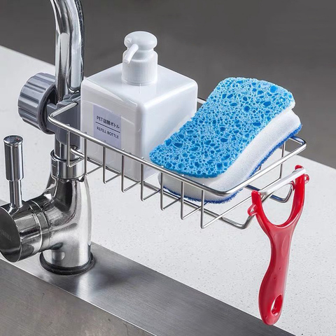 Kitchen Stainless Steel Sink Drain Rack Sponge Storage Faucet Holder Soap Drainer Shelf Basket Organizer Bathroom Accessories ► Photo 1/6