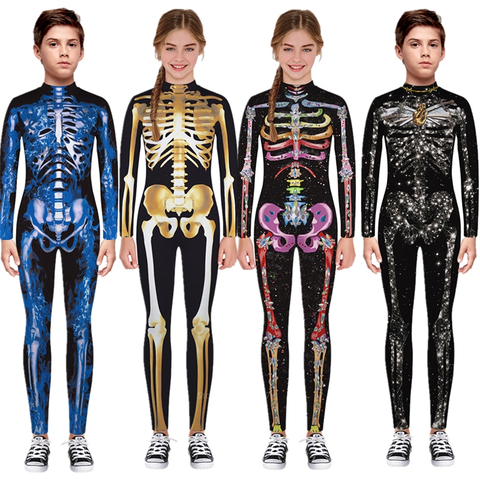 Skeleton Kids Scary Costume Boy Zombie Devil Halloween Cosplay Girl Jumpsuit Zombie Carnival Party Spooky Fancy Day of The Dead ► Photo 1/6