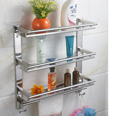MTTUZK DIY Bathroom shelves 304 stainless steel 3 layer Shelf washing machine towel rack cosmetic rack bathroom accessorie ► Photo 1/6