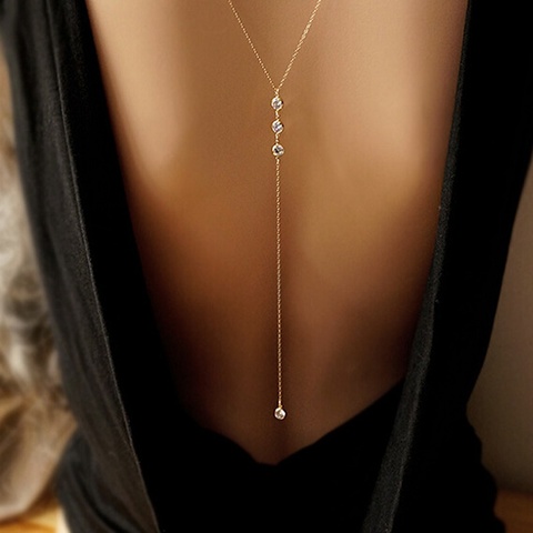 Long crystal wedding accessories for women's elegant back chain Beach Sexy Necklace open back dress accessories ► Photo 1/5