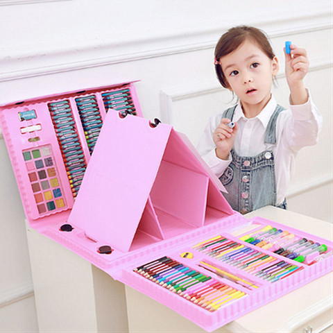 Children's 208 Pcs/Set Blue Pink Drawing Toys Painting Paint Tool Set Aluminum box  Watercolor Pen ► Photo 1/6