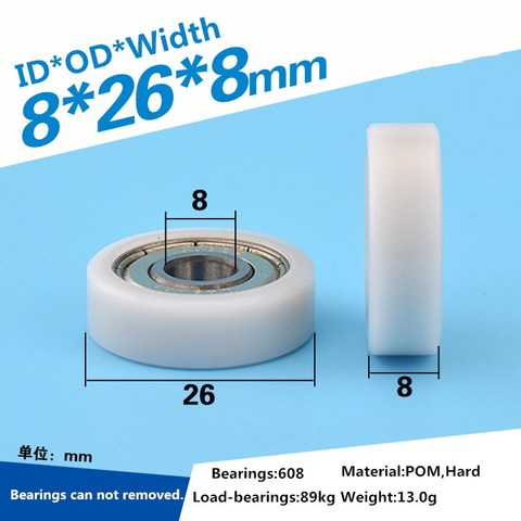 1pcs delrin POM plastic coated flat edge wheel roller 8x26x8mm 608ZZ bearing for window drawer guide pulley rolling pulley ► Photo 1/3