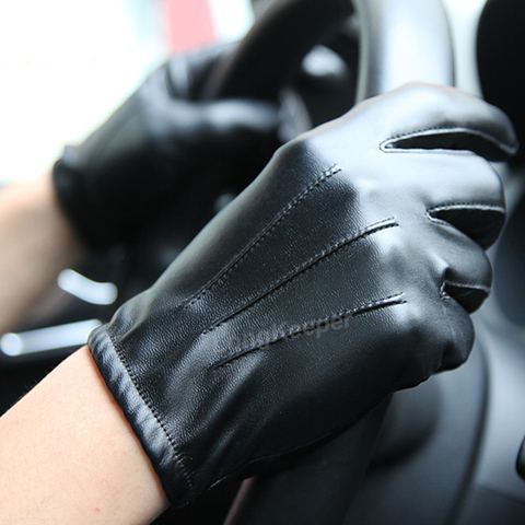 Long Keeper Hot Men's Luxurious PU Leather Winter Driving Warm Gloves Cashmere Mitten Black Drop Shipping High Quality ► Photo 1/6