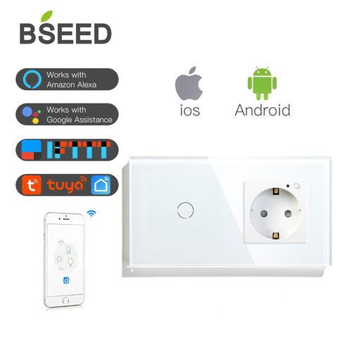 BSEED Smart Wifi Touch Switch EU Standard Socket With Black White Gold Crystal Glass Panel Switch EU 1 Gang 2 Gang 3 Gang ► Photo 1/6