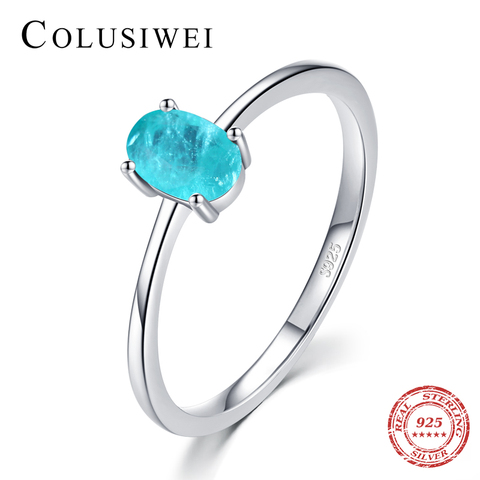 Colusiwei Hight Qulity 925 Sterling Silver Oval Blue Paraiba Tourmaline Stone Rings for Women Weddding Engagement Bands Jewelry ► Photo 1/5