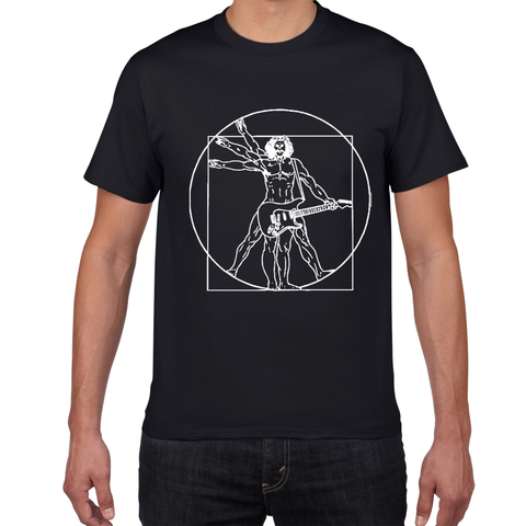 Da Vinci guitar funny T-Shirt men Vitruvian Man rock band Vintage Graphic Music Novelty streetwear t shirt men homme men clothes ► Photo 1/6