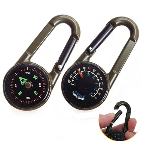 Multifunctional Mini Compass Thermometer Key chain Carabiner Clip Snap Hook Outdoor Camping Tool Hiking Goods Tourism Equipment ► Photo 1/6