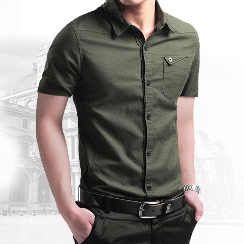 2022 New Summer 100% Cotton Shirts for Men New Breathable Military Men Shirts Short Sleeve Slim Men's Shirts Men Brand Clothing ► Photo 1/6