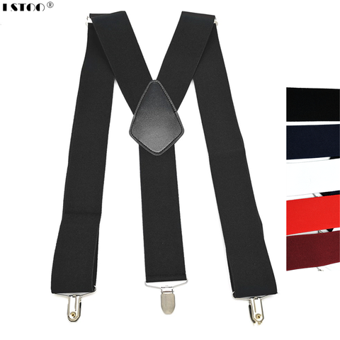 Large Size 50mm Width Adult Suspender protect clips elastic Leather cross Y  Back Men Suspenders Hold Up Pants Worker Braces ► Photo 1/6