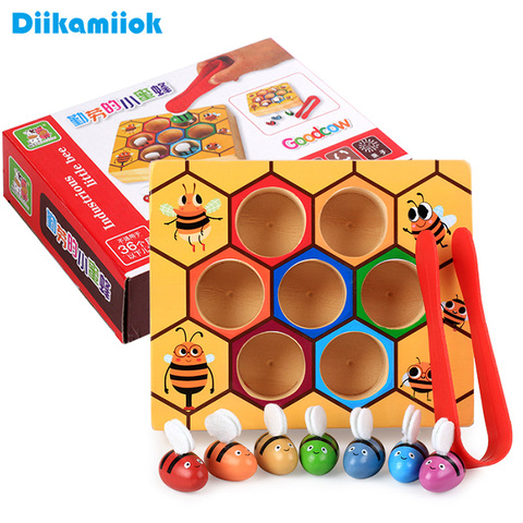 Hot Wooden Leaning Educatinal Toys Children Montessori Early Education Beehive Game Childhood Color Cognitive Clip Small Bee Toy ► Photo 1/6