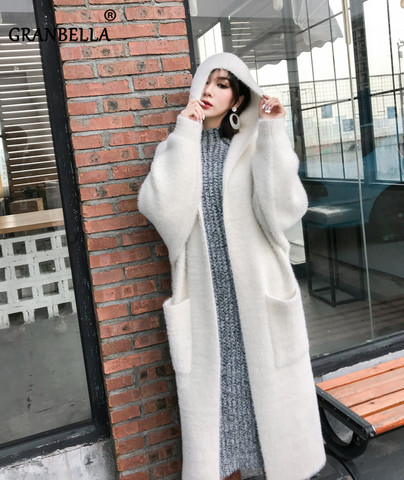 on sale oversized warm winter sweater long cardigan faux mink velvet fur sweater cardigan thickness hooded coat for women ► Photo 1/5