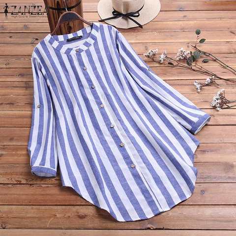 Oversized Women's Stripe Blouse 2022 ZANZEA Spring Causal Shirts Button Down Blusas Elegant Female Long Sleeve Asymmetrical Tops ► Photo 1/6