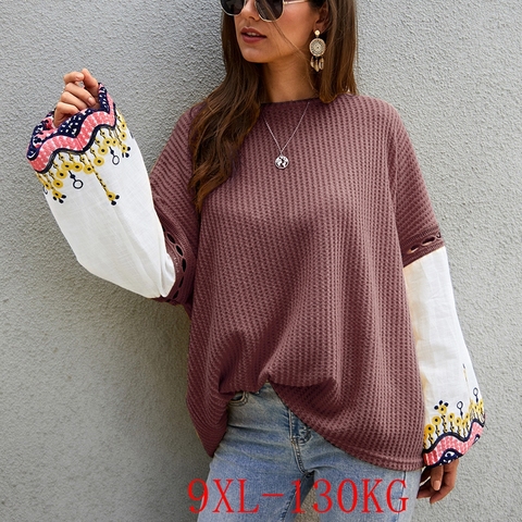 Autumn plus size sweater 5XL 6XL 7XL 8XL 9XL bust 142CM fashion women's round neck embroidery stitching loose casual sweater ► Photo 1/6