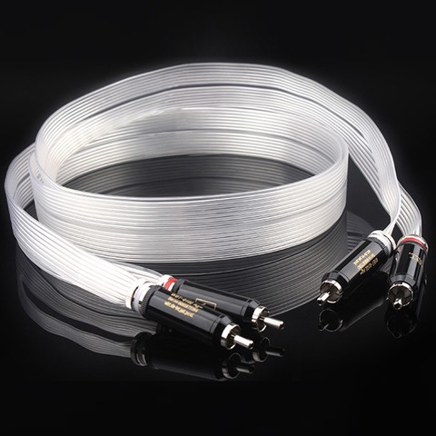 audiophile hifi ribbon OCC silver-plated audio cable signal cable 2rca-2rca lotus plug cable 2 plug versions ► Photo 1/3