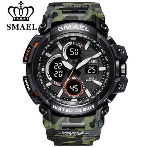 SMAEL Camouflage Military Watch Men Waterproof Dual Time Display Mens Sport Wristwatch Digital Analog Quartz Watches Male 1708 ► Photo 1/6