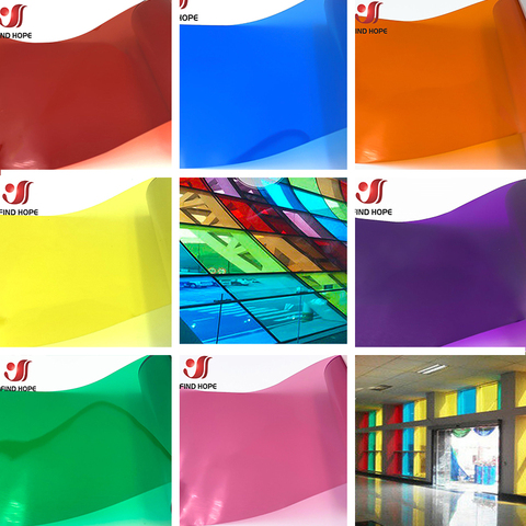 7pcs Bundle 7Colors Pack of Colorful Transparent Window Film Self Adhesive Glass Decoration Tint A4(20cm*30CM) Sample ► Photo 1/6