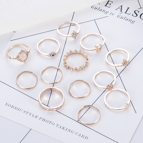 13Pcs/Set Bague Femme Vintage Rings for Women Geometric Star Moon Knuckle Ring Set Bohemian Midi Finger Jewelry ► Photo 1/3