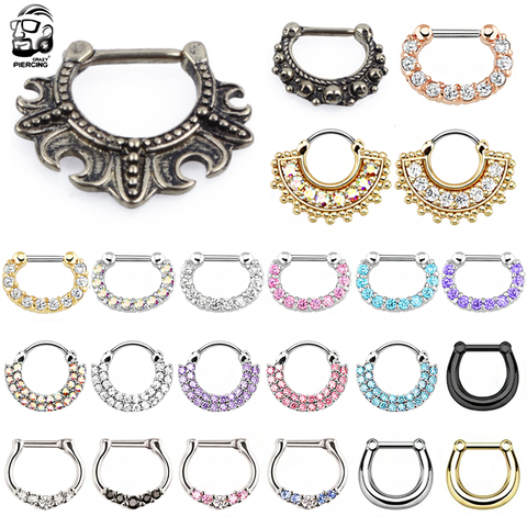 16g Steel Gold Nose Septum Piercing Real Crystal Septum Rings Clickers Women Daith Piercing Nez Helix Tragues Body Jewelry Oreja ► Photo 1/6