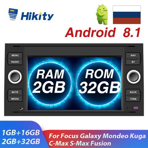 Hikity Android 8.1GPS Car Radio 2Din Car Multimedia player 7'' Audio Player For Focus Galaxy Mondeo Kuga C-Max S-Max Fusion Cars ► Photo 1/6