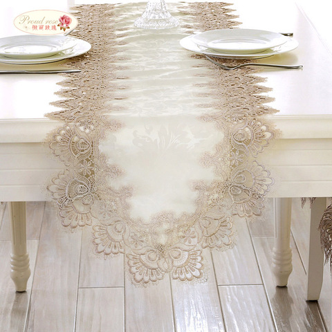 Proud Rose Lace Table Runner Table Flag Tablecloth European Rectangular Table Cloth TV Cabinet Cover Cloth Wedding Decoration ► Photo 1/6