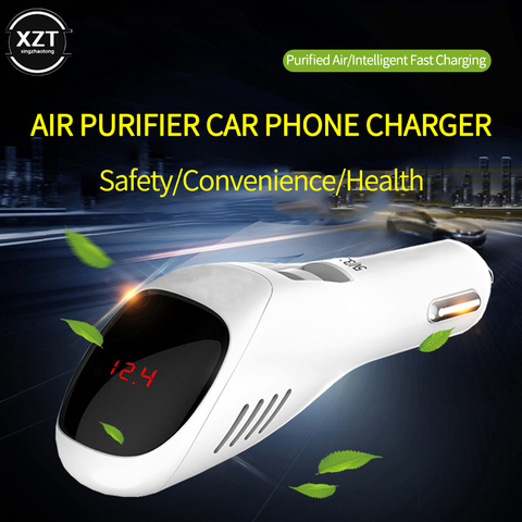 Car Air Purifier 12V 24V Negative Ions Air Cleaner Ionizer Air Freshener Auto Mist Dual USB Fast Car Charger HD Digital Display ► Photo 1/6