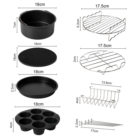 Air Fryer Accessories 7 Inch for Gowise Phillips Cozyna and Secura, Set of 8, Fit all Airfryer electric fryer 5.3QT to 5.8QT ► Photo 1/6