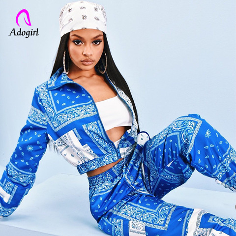 Paisley Bandana Print Two 2 Piece Set Women Fitness Sweatsuit Zipper Up Sweatshirt + Jogger Pants Set Tracksuit Vintage Outfits ► Photo 1/1